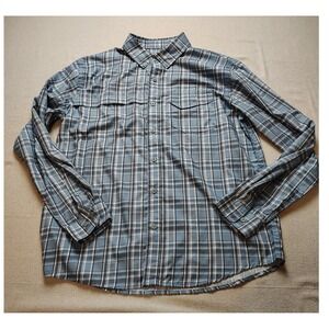 Huk Mens Blue Plaid Performance Fishing Shirt Long Sleeve Ventilated Size M YY
